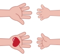 A set of four hands with one heart in each hand.