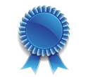 A blue ribbon with a white background