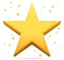 A gold star with many stars around it